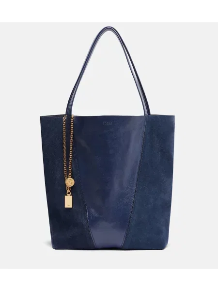 Geantă shopper Chloé din piele de căprioară albastru