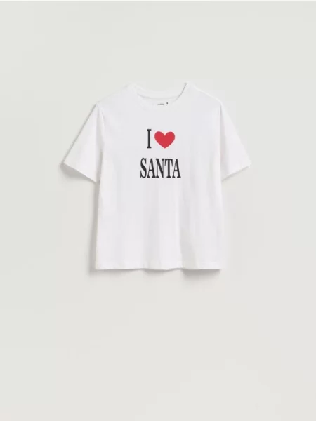Reserved T-shirt ze świątecznym motywem biały