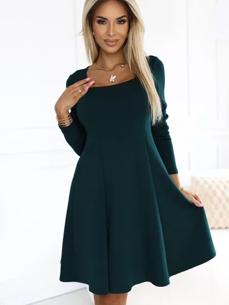 Rochie maxi Numoco cu mâneci lungi lungă de costum verde