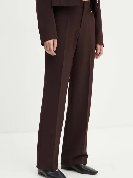 AERON pantaloni femei drept high waist maro