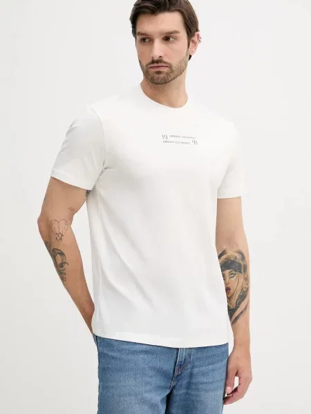 Тениска Armani Exchange с принт бежово