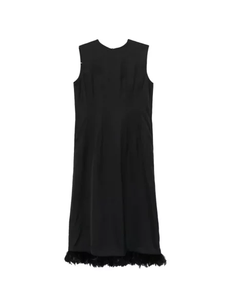 Rochie maxi Plan C fără mâneci cu pene negru