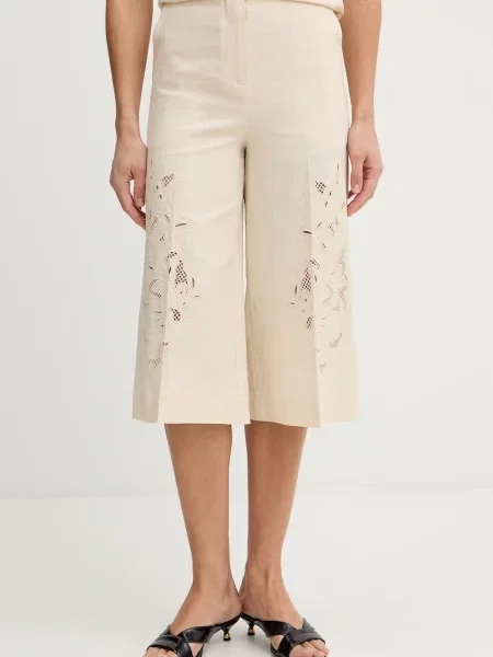 Twinset spodnie z dodatkiem lnu beżowe