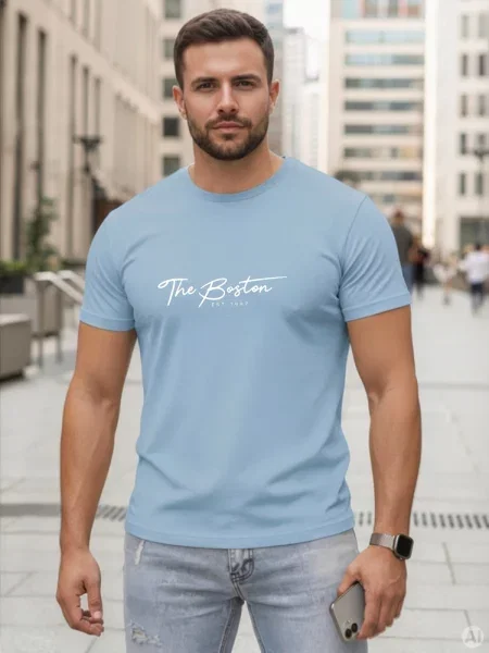 T-shirt z nadrukiem The Boston Dstreet błękitny