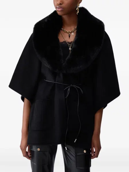 Poncho Liu Jo din piele de oaie negru