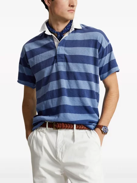 Gėlėtos raštuotos lininiai polo marškinėliai Polo Ralph Lauren balta