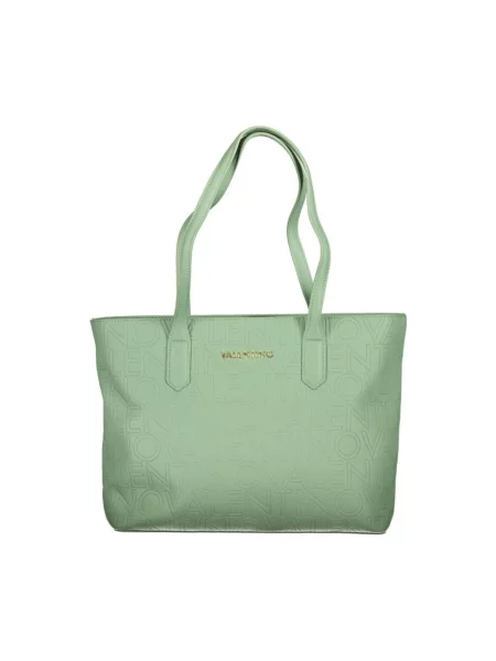 Lniana shopperka Valentino By Mario Valentino z logo zielona