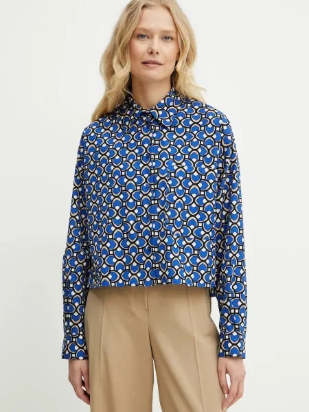 Риза Weekend Max Mara дамска със свободна кройка с класическа яка синьо