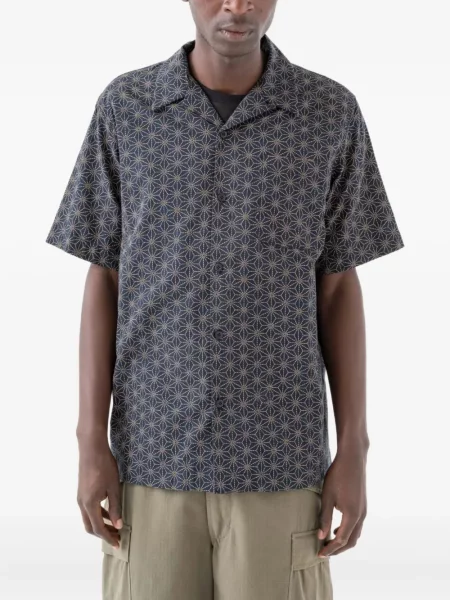 Cămașă Maharishi cu imprimeu geometric scurtă albastru