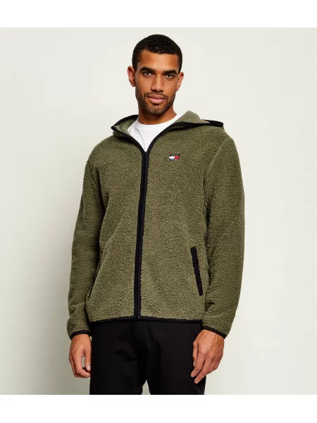 Hanorac din fleece Tommy Jeans din fleece verde