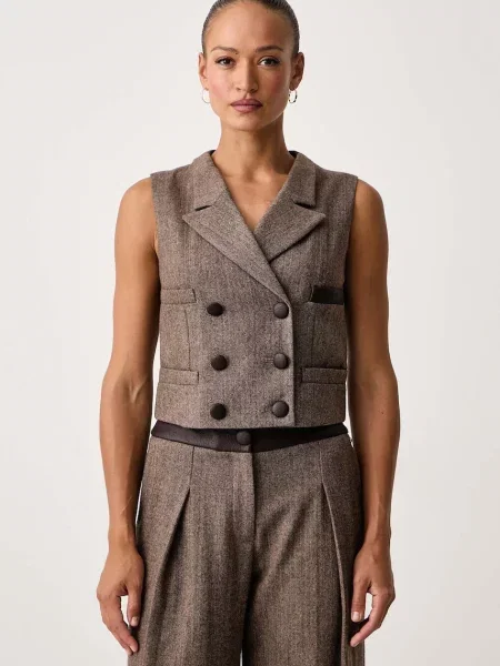 Armani Exchange vestă cu două rânduri de pentru femei cu lână maro