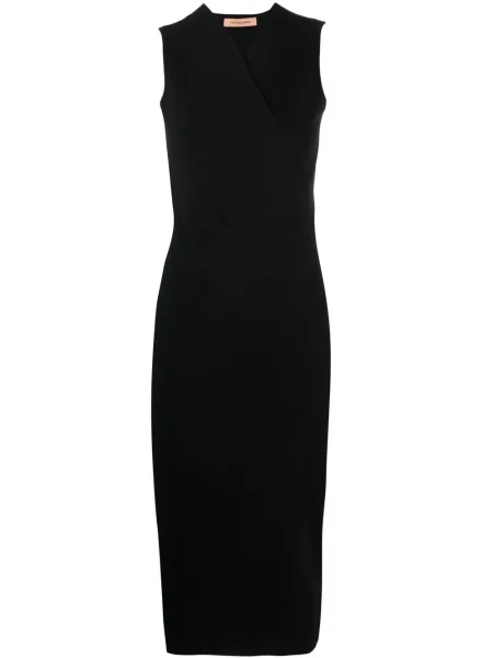 Rochie midi Yves Salomon cu decolteu în V până la genunchi de costum negru