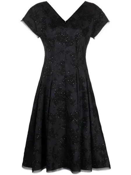 Sukienka midi Talbot Runhof z cekinami żakardowa do kolan niebieska