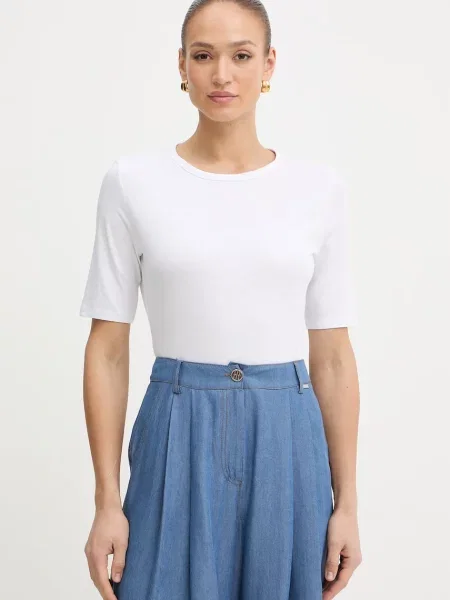 BOSS tricou basic de femei cu amestec de mătase Evyta alb