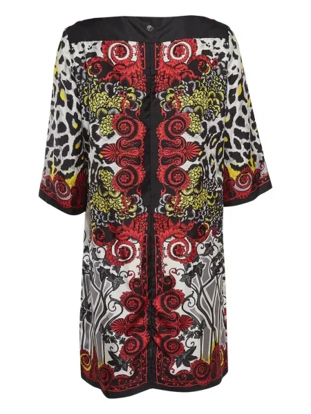 Hedvábné leopardí šaty Versace Pre-owned s potiskem bílé