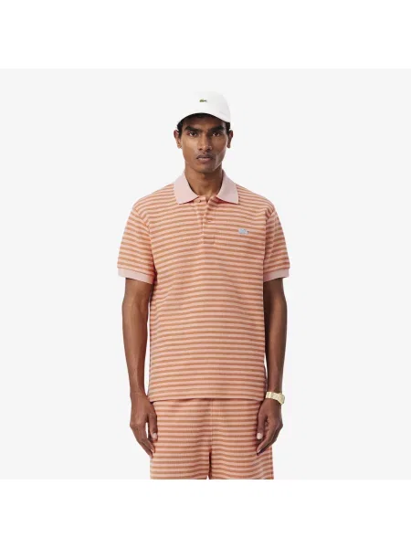 Lacoste Teksturowana Koszulka Polo W Paski Classic Fit różowy