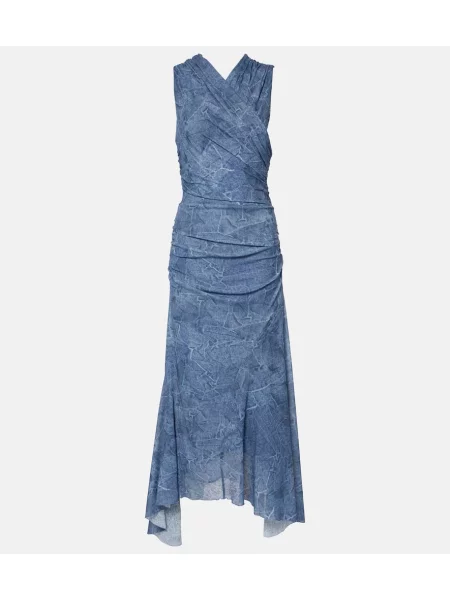 Rochie maxi Ganni cu imagine plasă de costum albastru