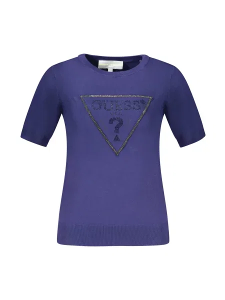 Jeansy Guess z krótkim rękawem z kamieniami ze spandexu niebieskie