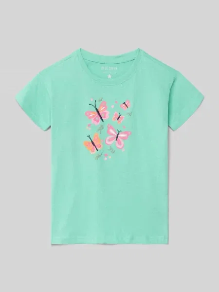 T-shirt z haftem i okrągłym dekoltem Blue Seven