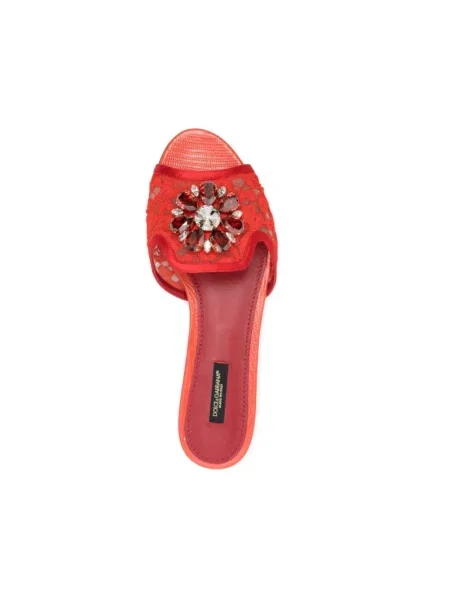 Klapki Dolce And Gabbana koronkowe czerwone