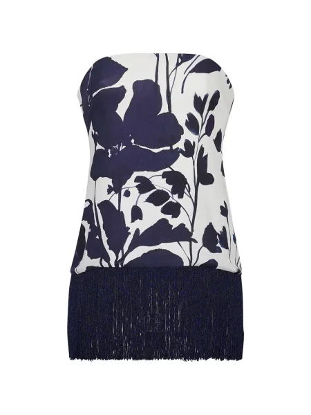 Bluză Cara Cara cu franjuri cu model floral albastru