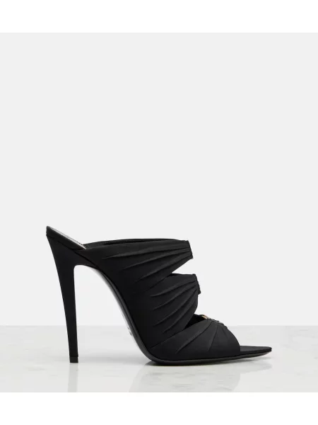 Papuci tip mules Saint Laurent din satin negru