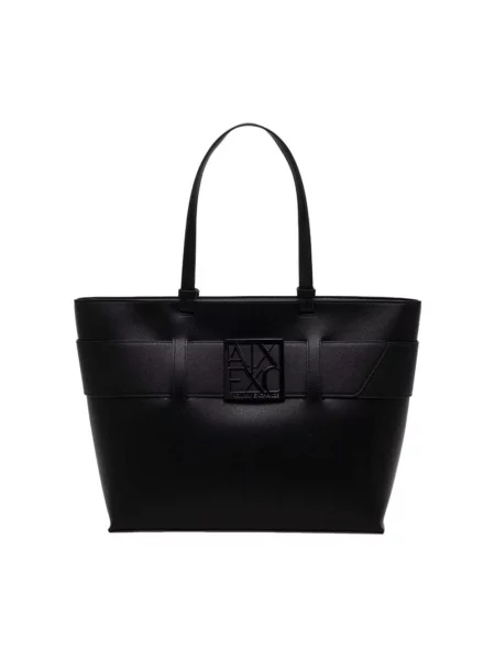 Lniana shopperka Armani Exchange czarna