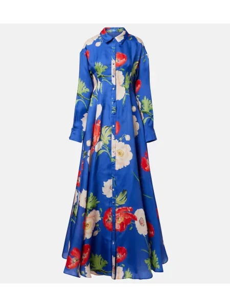 Rochie Leo Lin de mătase cu model floral albastru