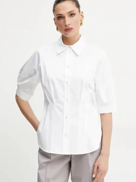 BOSS cămașă femei cu guler clasic relaxed alb