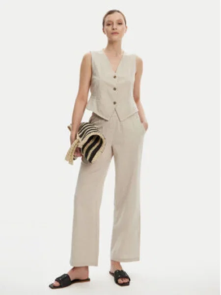 Vero Moda Kalhoty z materiálu Caia Béžová Wide Leg šedé