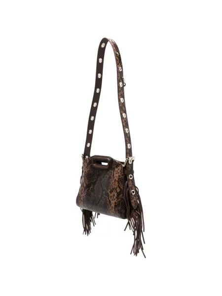 Geantă shopper Maje cu model piele de șarpe maro