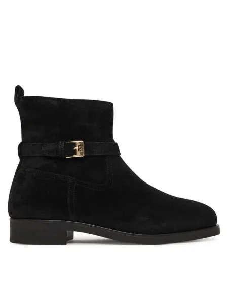 Tommy Hilfiger Botine Th Buckle Riding Suede Bootie negru