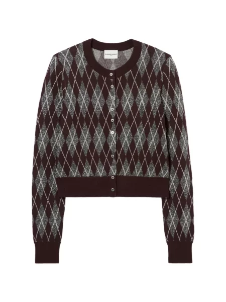 Cardigan Claudie Pierlot tricotate cu model argyle maro