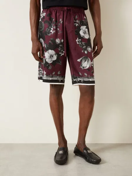 Dolce & Gabbana Hedvábné Šortky tmavě červená černá bílá