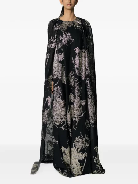 Rochie maxi Miau By Clara Rotescu cu model floral cu imagine negru