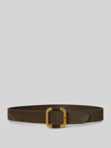 Pasek ze skóry welurowej z wytłoczonym logo Lauren Ralph Lauren oliwkowy