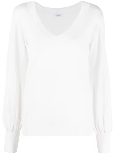 Top Malo tricotate cu decolteu în V alb