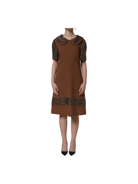 Sukienka midi Dolce And Gabbana wełniana brązowa