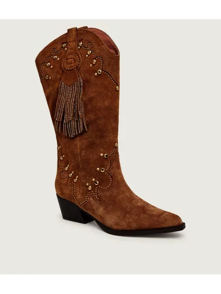 Kurt Geiger London cowboy csizma női velúr Oxford Western Tassel barna