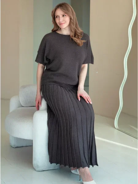 Спідниця міді Nita yubka-kapuchino-korichnevij вовна/акрил коричневий