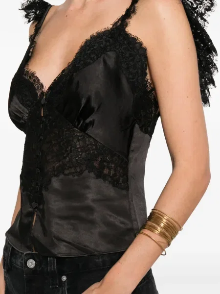 Top Self-portrait din dantelă negru