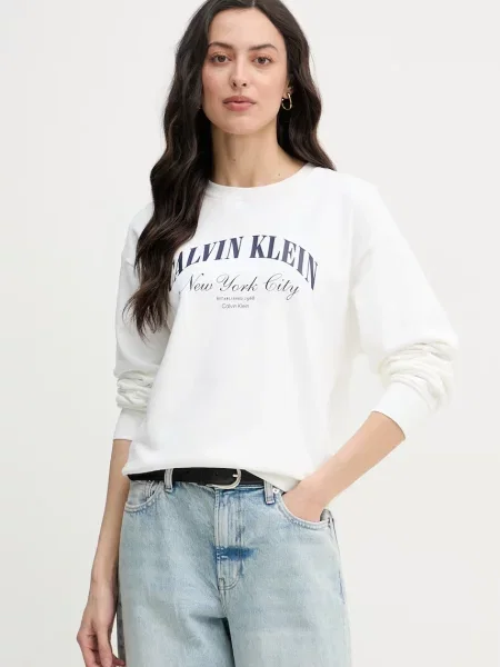 Calvin Klein Jeans dukserica ženska od pamuka bež