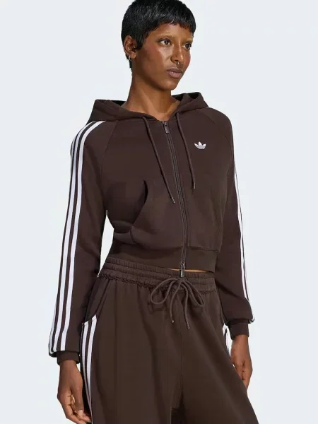 Adidas Originals bluza rozpinana z kapturem brązowa