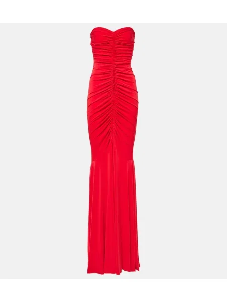 Obleka z volančki Norma Kamali z volani brez naramnic rdeča