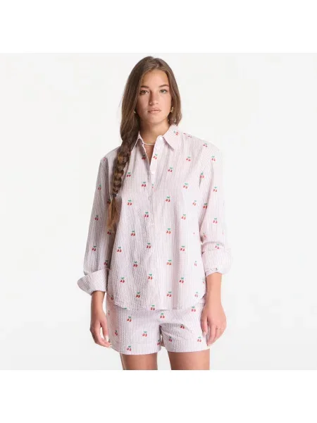 Риза Saint Barth Meredith Shirt Seersucker Stripes V Cherry XS