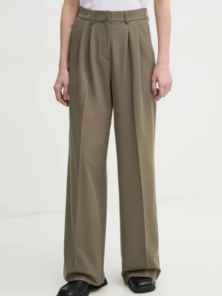 Hlače Mille za žene široke visoki struk zelena