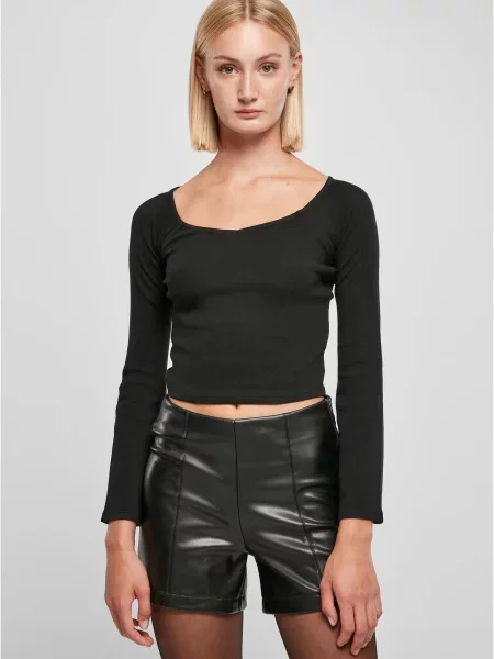 Koszulka Urban Classics z dekoltem w serek z długim rękawem czarna