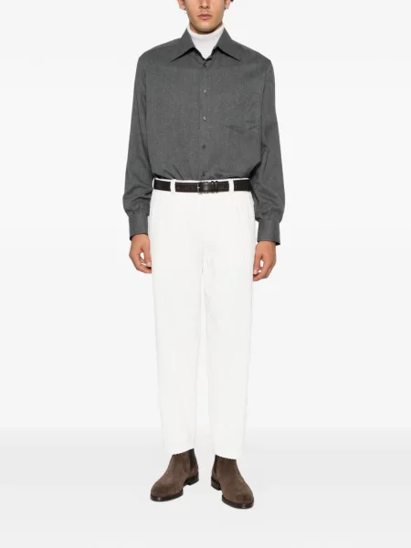Cămașă Brunello Cucinelli cu model herringbone gri