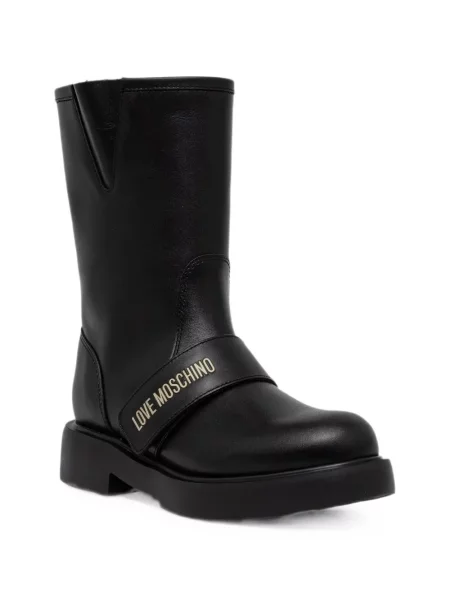 Кожени презрамки боти Love Moschino с автограф черно