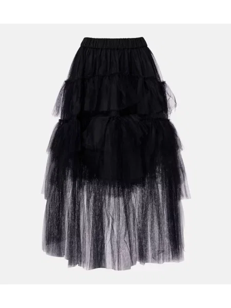 Fustă midi Simone Rocha cu volane din tul până la genunchi negru